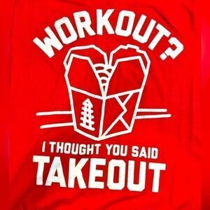 NWOT MAD Unisex Red Short Sleeve Graphic Tee Workout or Takeout - Size Large